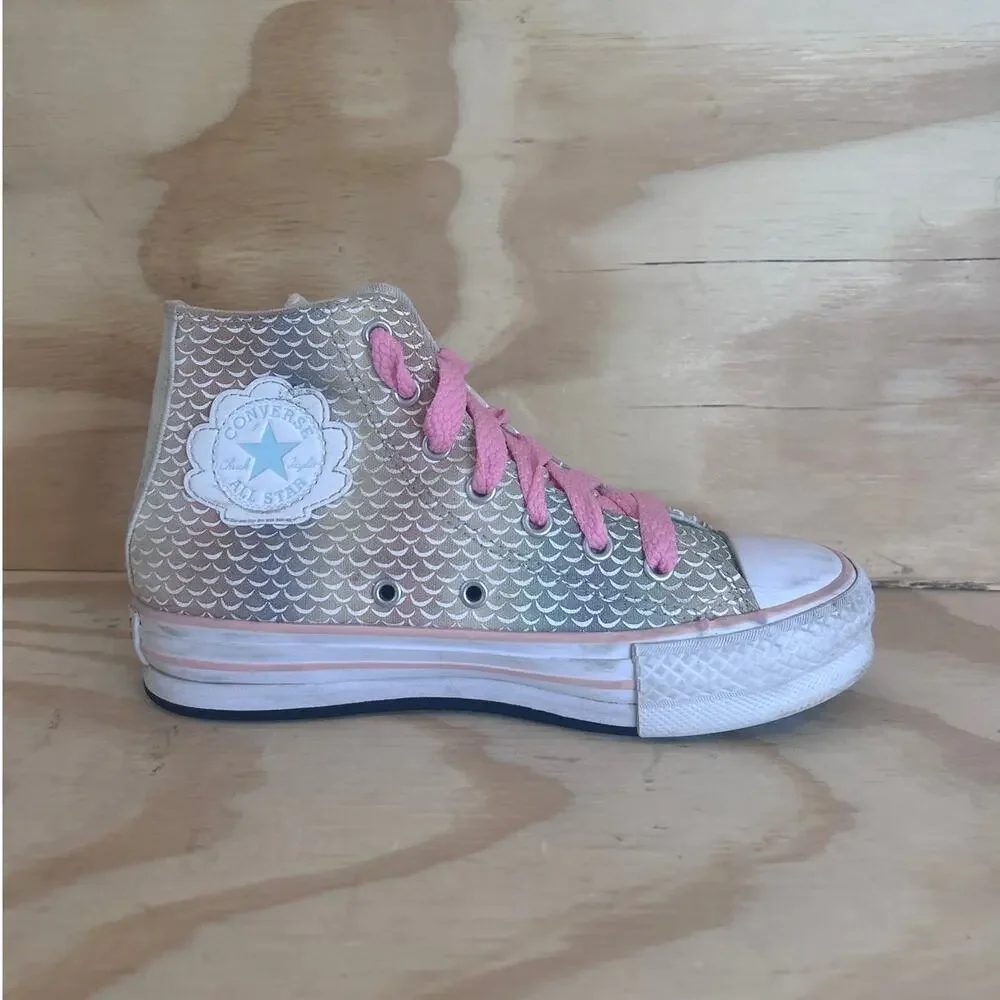 Converse All Star CT Hi Mermaid Scales Sneakers Gray/Pink Big Girl's 3 - 372752C
